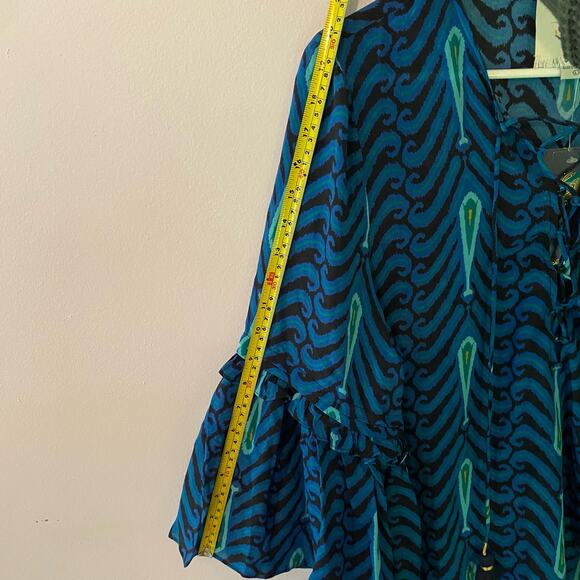 NWT Disney x Figue Women's size Large Ameena Aladdin Beaded Blue Silk Top - Picture 12 of 12